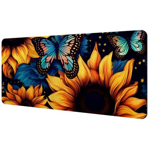 ownta - OWNTA Starry Sky Sunflower Butterfly Sous-main de bureau étendu rectangulaire à motif de 15,7 x 35,2 pouces avec fond en caoutchouc antidérapant, adapté au bureau à domicile, tapis de bureau, tapis de jeu, tapis de souris de jeu ownta  - Tapis de souris