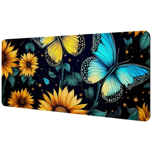 Tapis de souris ownta OWNTA Starry Sky Sunflower Butterfly Sous-main de bureau étendu rectangulaire à motif de 15,7 x 35,2 pouces avec fond en caoutchouc antidérapant, adapté au bureau à domicile, tapis de bureau, tapis de jeu, tapis de souris de jeu