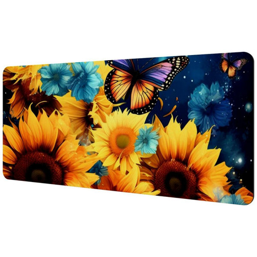 ownta - OWNTA Starry Sky Sunflower Butterfly Sous-main de bureau étendu rectangulaire à motif de 15,7 x 35,2 pouces avec fond en caoutchouc antidérapant, adapté au bureau à domicile, tapis de bureau, tapis de jeu, tapis de souris de jeu ownta  - Nos Promotions et Ventes Flash