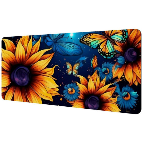 ownta - OWNTA Starry Sky Sunflower Butterfly Sous-main de bureau étendu rectangulaire à motif de 15,7 x 35,2 pouces avec fond en caoutchouc antidérapant, adapté au bureau à domicile, tapis de bureau, tapis de jeu, tapis de souris de jeu ownta  - Nos Promotions et Ventes Flash