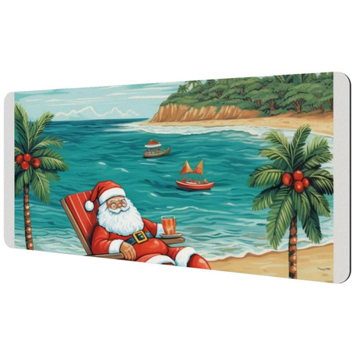 ownta - OWNTA Santa Claus on vacation at the beach Sous-main de bureau étendu rectangulaire à motif de 15,7 x 35,2 pouces avec fond en caoutchouc antidérapant, adapté au bureau à domicile, tapis de bureau, tapis de jeu, tapis de souris de jeu ownta  - Tapis de souris
