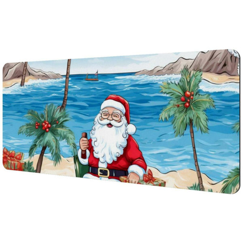 ownta - OWNTA Santa Claus on vacation at the beach Sous-main de bureau étendu rectangulaire à motif de 15,7 x 35,2 pouces avec fond en caoutchouc antidérapant, adapté au bureau à domicile, tapis de bureau, tapis de jeu, tapis de souris de jeu ownta  - Tapis de souris