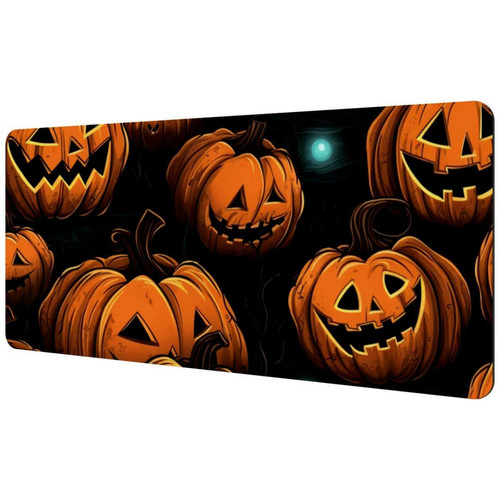 ownta - OWNTA Halloween Pumpkin Lantern Sous-main de bureau étendu rectangulaire à motif de 15,7 x 35,2 pouces avec fond en caoutchouc antidérapant, adapté au bureau à domicile, tapis de bureau, tapis de jeu, tapis de souris de jeu ownta  - Tapis de souris