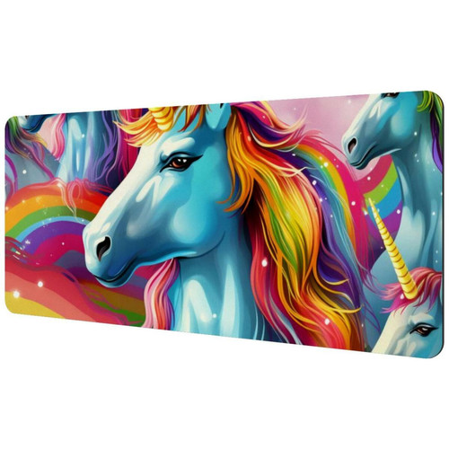ownta - OWNTA Rainbow Unicorn Sous-main de bureau étendu rectangulaire à motif de 15,7 x 35,2 pouces avec fond en caoutchouc antidérapant, adapté au bureau à domicile, tapis de bureau, tapis de jeu, tapis de souris de jeu ownta  - Le meilleur de nos Marchands