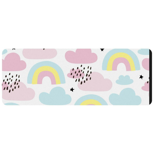 ownta - OWNTA Cartoon Pink Blue Rainbow Cloud Rainy Grand tapis de bureau à motif : tapis de jeu rectangulaire étendu de 11,8 x 31,3 pouces avec fond en caoutchouc antidérapant - adapté au bureau à domicile - grand tapis de souris ownta  - Tapis de souris