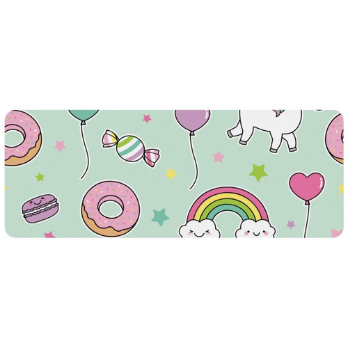 ownta - OWNTA Cartoon Unicorn Rainbow Donut Balloon Candy Light Green Grand tapis de bureau à motif : tapis de jeu rectangulaire étendu de 11,8 x 31,3 pouces avec fond en caoutchouc antidérapant - adapté au bureau à domicile - grand tapis de souris ownta - Nos Promotions et Ventes Flash