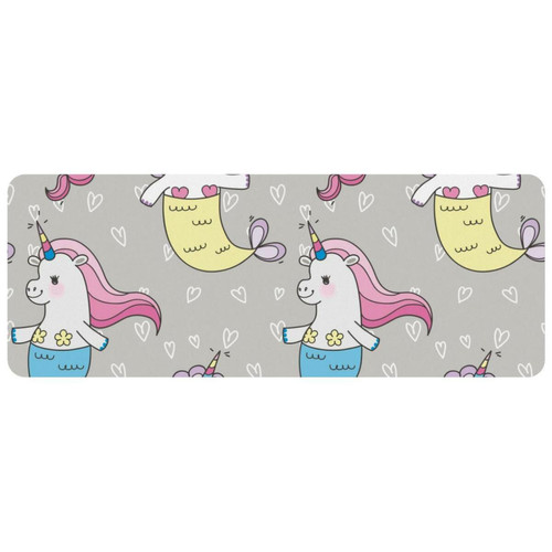 ownta - OWNTA Cartoon Unicorn Fish Heart Grey Color Grand tapis de bureau à motif : tapis de jeu rectangulaire étendu de 11,8 x 31,3 pouces avec fond en caoutchouc antidérapant - adapté au bureau à domicile - grand tapis de souris ownta  - Tapis de souris