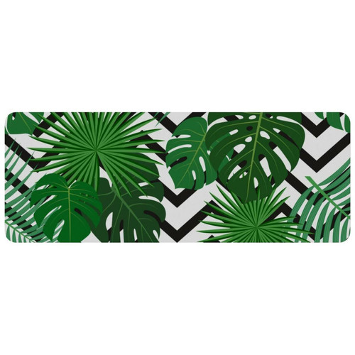 ownta - OWNTA Exotic Jungle Tropical Palm Leaves with Black White Zig Zag Grand tapis de bureau à motif : tapis de jeu rectangulaire étendu de 11,8 x 31,3 pouces avec fond en caoutchouc antidérapant - adapté au bureau à domicile - grand tapis de souris ownta  - Tapis de souris
