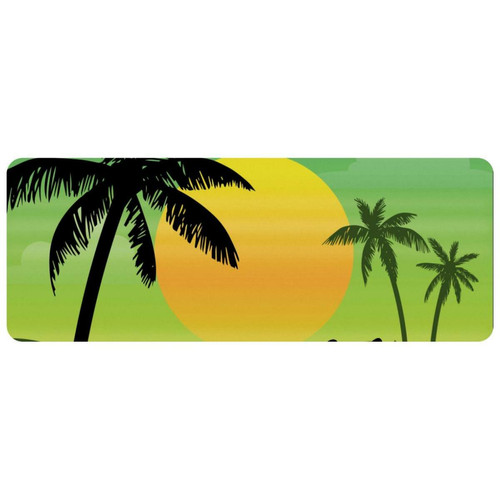 ownta - OWNTA Palm Tree Beach Silhouettes Sunset Green Yellow Grand tapis de bureau à motif : tapis de jeu rectangulaire étendu de 11,8 x 31,3 pouces avec fond en caoutchouc antidérapant - adapté au bureau à domicile - grand tapis de souris ownta  - Nos Promotions et Ventes Flash