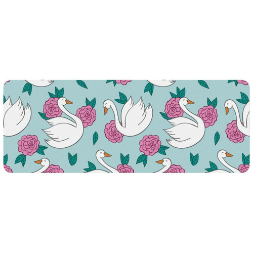 Tapis de souris ownta OWNTA Happy Swan with Pink Flower Pattern Blue Grand tapis de bureau à motif : tapis de jeu rectangulaire étendu de 11,8 x 31,3 pouces avec fond en caoutchouc antidérapant - adapté au bureau à domicile - grand tapis de souris