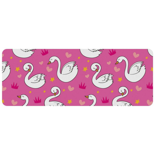 ownta - OWNTA Happy Swan Crown Heart Sar Pink Background Grand tapis de bureau à motif : tapis de jeu rectangulaire étendu de 11,8 x 31,3 pouces avec fond en caoutchouc antidérapant - adapté au bureau à domicile - grand tapis de souris ownta  - Nos Promotions et Ventes Flash