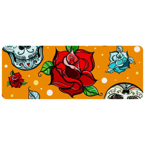 ownta - OWNTA Orange Skull Bone Mexico Grand tapis de bureau à motif : tapis de jeu rectangulaire étendu de 11,8 x 31,3 pouces avec fond en caoutchouc antidérapant - adapté au bureau à domicile - grand tapis de souris ownta  - Nos Promotions et Ventes Flash