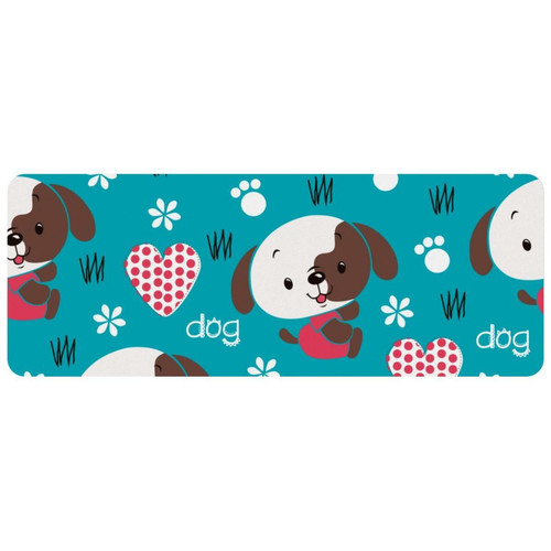 ownta - OWNTA Cute Cartoon Dog Love Heart Floral Grand tapis de bureau à motif : tapis de jeu rectangulaire étendu de 11,8 x 31,3 pouces avec fond en caoutchouc antidérapant - adapté au bureau à domicile - grand tapis de souris ownta  - Tapis de souris