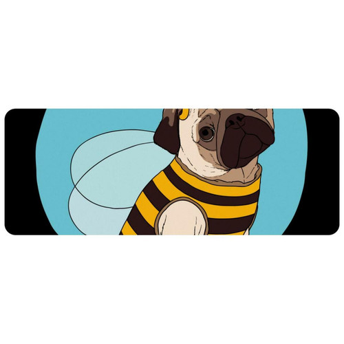ownta - OWNTA Funny Pug Puppy Dog Bee Grand tapis de bureau à motif : tapis de jeu rectangulaire étendu de 11,8 x 31,3 pouces avec fond en caoutchouc antidérapant - adapté au bureau à domicile - grand tapis de souris ownta  - Tapis de souris