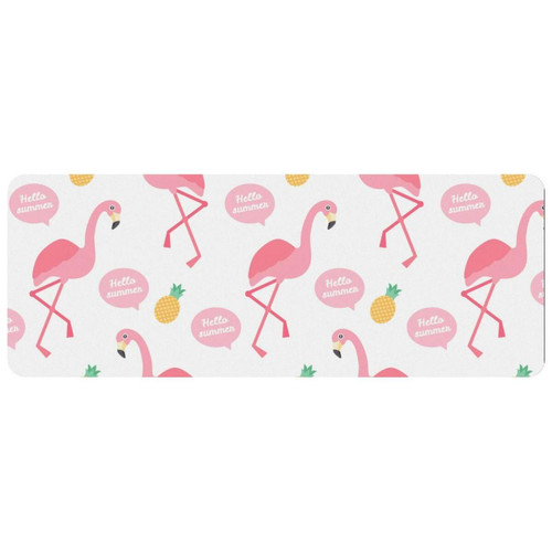 ownta - OWNTA Hello Summer Pink Flamingo Pinepple Grand tapis de bureau à motif : tapis de jeu rectangulaire étendu de 11,8 x 31,3 pouces avec fond en caoutchouc antidérapant - adapté au bureau à domicile - grand tapis de souris ownta  - Tapis de souris