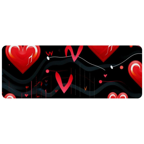 ownta - OWNTA Valentine's Day Heart EKG Grand tapis de bureau à motif : tapis de jeu rectangulaire étendu de 11,8 x 31,3 pouces avec fond en caoutchouc antidérapant - adapté au bureau à domicile - grand tapis de souris ownta - Tapis de souris