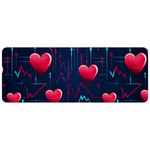 ownta - OWNTA Valentine's Day Heart EKG Grand tapis de bureau à motif : tapis de jeu rectangulaire étendu de 11,8 x 31,3 pouces avec fond en caoutchouc antidérapant - adapté au bureau à domicile - grand tapis de souris ownta - Tapis de souris Souple
