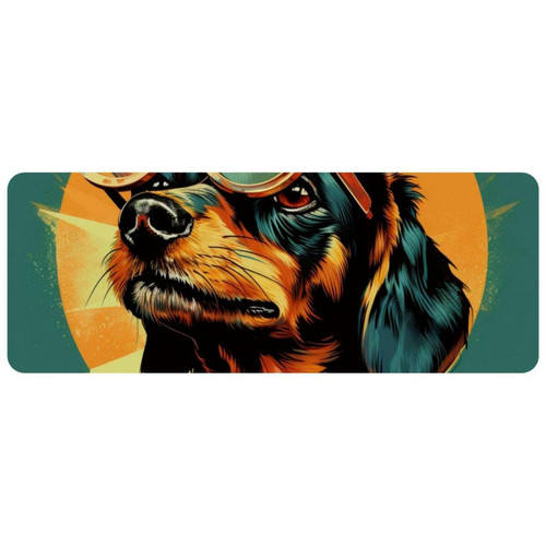 ownta - OWNTA Retro Style Dog Grand tapis de bureau à motif : tapis de jeu rectangulaire étendu de 11,8 x 31,3 pouces avec fond en caoutchouc antidérapant - adapté au bureau à domicile - grand tapis de souris ownta  - Tapis de souris