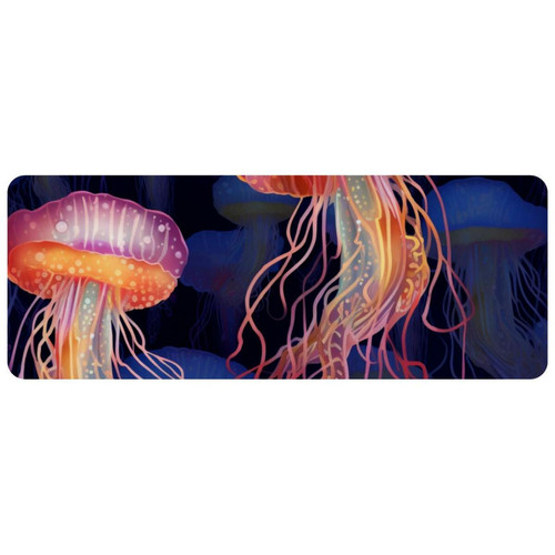 ownta - OWNTA Jellyfish Grand tapis de bureau à motif : tapis de jeu rectangulaire étendu de 11,8 x 31,3 pouces avec fond en caoutchouc antidérapant - adapté au bureau à domicile - grand tapis de souris ownta  - Nos Promotions et Ventes Flash
