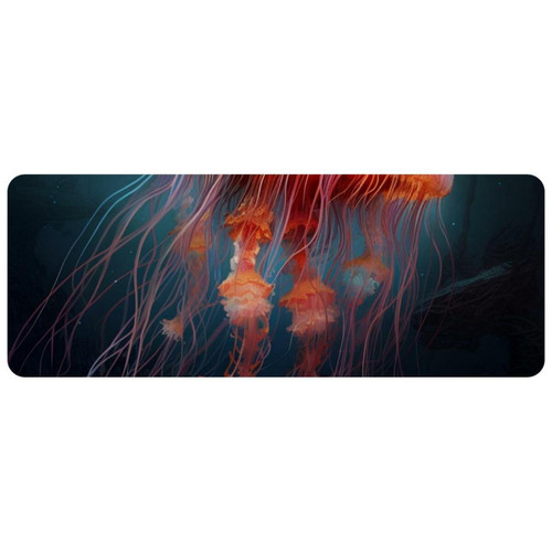 ownta - OWNTA Jellyfish Grand tapis de bureau à motif : tapis de jeu rectangulaire étendu de 11,8 x 31,3 pouces avec fond en caoutchouc antidérapant - adapté au bureau à domicile - grand tapis de souris ownta  - Tapis de souris