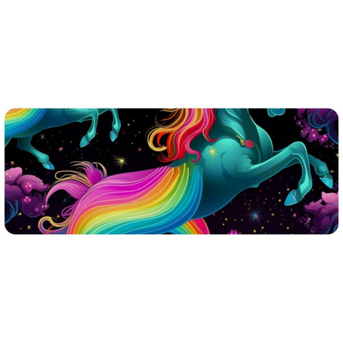ownta - OWNTA Rainbow Unicorn Grand tapis de bureau à motif : tapis de jeu rectangulaire étendu de 11,8 x 31,3 pouces avec fond en caoutchouc antidérapant - adapté au bureau à domicile - grand tapis de souris ownta  - Tapis de souris