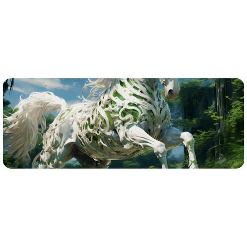 ownta - OWNTA White Horse Surrounded by Green Trees Grand tapis de bureau à motif : tapis de jeu rectangulaire étendu de 11,8 x 31,3 pouces avec fond en caoutchouc antidérapant - adapté au bureau à domicile - grand tapis de souris ownta  - Nos Promotions et Ventes Flash