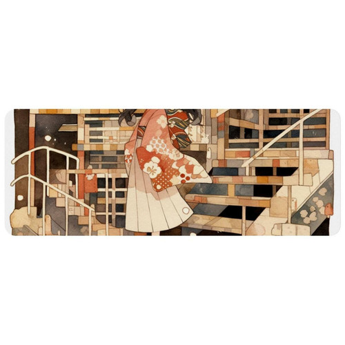 ownta - OWNTA Little Girl Walking Through Gion Grand tapis de bureau à motif : tapis de jeu rectangulaire étendu de 11,8 x 31,3 pouces avec fond en caoutchouc antidérapant - adapté au bureau à domicile - grand tapis de souris ownta  - Le meilleur de nos Marchands
