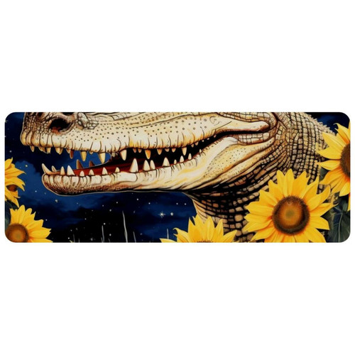 ownta - OWNTA Crocodile Star Sunflower Grand tapis de bureau à motif : tapis de jeu rectangulaire étendu de 11,8 x 31,3 pouces avec fond en caoutchouc antidérapant - adapté au bureau à domicile - grand tapis de souris ownta  - Tapis de souris gamer Tapis de souris