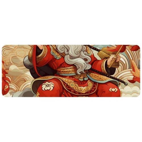 ownta - OWNTA Chinese God of Wealth Grand tapis de bureau à motif : tapis de jeu rectangulaire étendu de 11,8 x 31,3 pouces avec fond en caoutchouc antidérapant - adapté au bureau à domicile - grand tapis de souris ownta  - Tapis de souris Souple