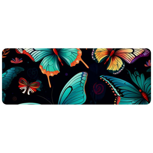 ownta - OWNTA Colorful Butterfly Grand tapis de bureau à motif : tapis de jeu rectangulaire étendu de 11,8 x 31,3 pouces avec fond en caoutchouc antidérapant - adapté au bureau à domicile - grand tapis de souris ownta  - Tapis de souris
