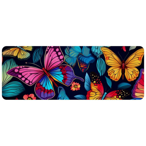ownta - OWNTA Colorful Butterfly Grand tapis de bureau à motif : tapis de jeu rectangulaire étendu de 11,8 x 31,3 pouces avec fond en caoutchouc antidérapant - adapté au bureau à domicile - grand tapis de souris ownta  - Tapis de souris