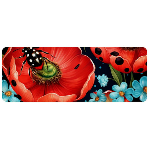 ownta - OWNTA Ladybug Grand tapis de bureau à motif : tapis de jeu rectangulaire étendu de 11,8 x 31,3 pouces avec fond en caoutchouc antidérapant - adapté au bureau à domicile - grand tapis de souris ownta  - Tapis de souris gamer Tapis de souris