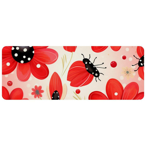 ownta - OWNTA Ladybug Grand tapis de bureau à motif : tapis de jeu rectangulaire étendu de 11,8 x 31,3 pouces avec fond en caoutchouc antidérapant - adapté au bureau à domicile - grand tapis de souris ownta  - Tapis de souris gamer Tapis de souris