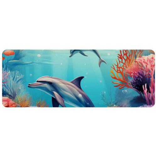 ownta - OWNTA Dolphin Grand tapis de bureau à motif : tapis de jeu rectangulaire étendu de 11,8 x 31,3 pouces avec fond en caoutchouc antidérapant - adapté au bureau à domicile - grand tapis de souris ownta  - Tapis de souris