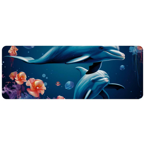 ownta - OWNTA Dolphin Grand tapis de bureau à motif : tapis de jeu rectangulaire étendu de 11,8 x 31,3 pouces avec fond en caoutchouc antidérapant - adapté au bureau à domicile - grand tapis de souris ownta  - Tapis de souris