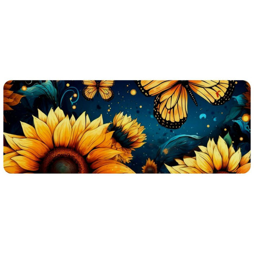 ownta - OWNTA Starry Sky Sunflower Butterfly Grand tapis de bureau à motif : tapis de jeu rectangulaire étendu de 11,8 x 31,3 pouces avec fond en caoutchouc antidérapant - adapté au bureau à domicile - grand tapis de souris ownta  - Nos Promotions et Ventes Flash