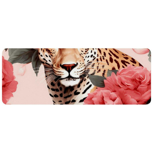 ownta - OWNTA Leopard Among Rose Bushes Grand tapis de bureau à motif : tapis de jeu rectangulaire étendu de 11,8 x 31,3 pouces avec fond en caoutchouc antidérapant - adapté au bureau à domicile - grand tapis de souris ownta  - Tapis de souris gamer Tapis de souris