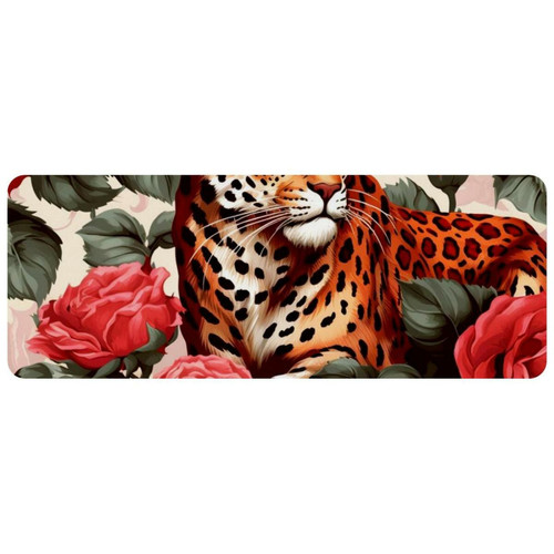 ownta - OWNTA Leopard Among Rose Bushes Grand tapis de bureau à motif : tapis de jeu rectangulaire étendu de 11,8 x 31,3 pouces avec fond en caoutchouc antidérapant - adapté au bureau à domicile - grand tapis de souris ownta  - Tapis de souris gamer Tapis de souris