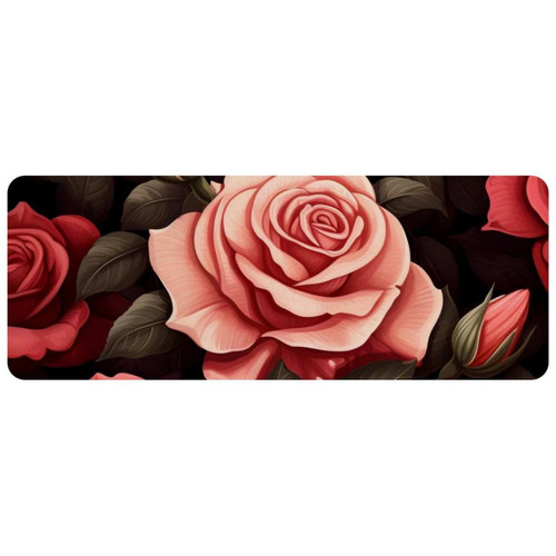 ownta - OWNTA Roses Flower Grand tapis de bureau à motif : tapis de jeu rectangulaire étendu de 11,8 x 31,3 pouces avec fond en caoutchouc antidérapant - adapté au bureau à domicile - grand tapis de souris ownta - Tapis de souris