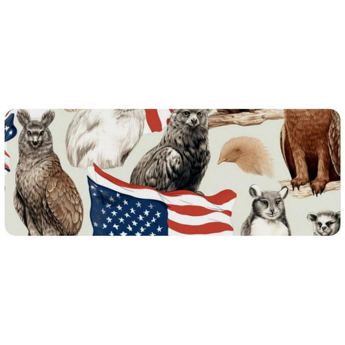 ownta - OWNTA Pattern of Animals with American Flag Grand tapis de bureau à motif : tapis de jeu rectangulaire étendu de 11,8 x 31,3 pouces avec fond en caoutchouc antidérapant - adapté au bureau à domicile - grand tapis de souris ownta  - Tapis de souris gamer Tapis de souris