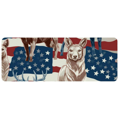 ownta - OWNTA Pattern of Animals with American Flag Grand tapis de bureau à motif : tapis de jeu rectangulaire étendu de 11,8 x 31,3 pouces avec fond en caoutchouc antidérapant - adapté au bureau à domicile - grand tapis de souris ownta  - Tapis de souris