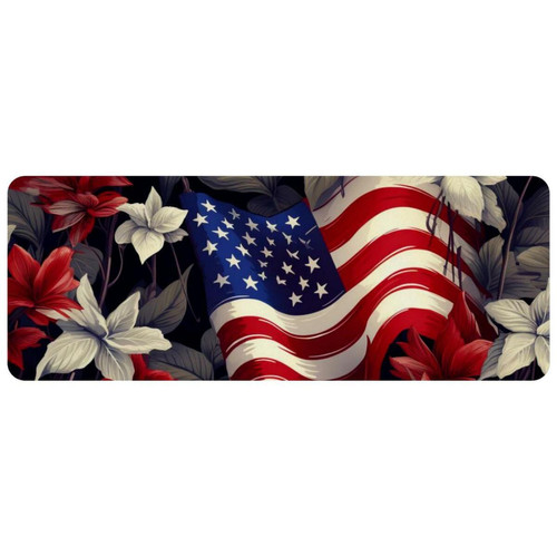 ownta - OWNTA American Flag and Flowers Grand tapis de bureau à motif : tapis de jeu rectangulaire étendu de 11,8 x 31,3 pouces avec fond en caoutchouc antidérapant - adapté au bureau à domicile - grand tapis de souris ownta  - Le meilleur de nos Marchands