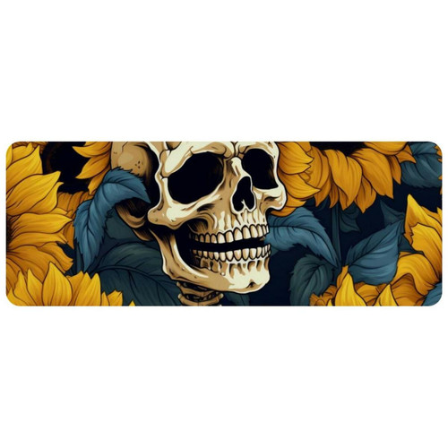 ownta - OWNTA Skeleton Among Sunflowers Grand tapis de bureau à motif : tapis de jeu rectangulaire étendu de 11,8 x 31,3 pouces avec fond en caoutchouc antidérapant - adapté au bureau à domicile - grand tapis de souris ownta  - Nos Promotions et Ventes Flash