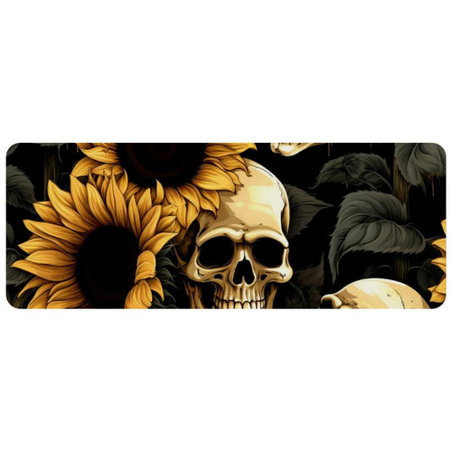 ownta - OWNTA Skeleton Among Sunflowers Grand tapis de bureau à motif : tapis de jeu rectangulaire étendu de 11,8 x 31,3 pouces avec fond en caoutchouc antidérapant - adapté au bureau à domicile - grand tapis de souris ownta  - Nos Promotions et Ventes Flash