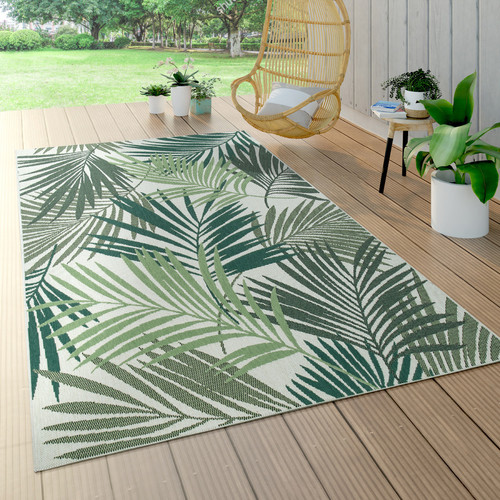 Tapis Paco-Home Tapis Intérieur & Extérieur Tissage À Plat Jungle Découpé Design Palmiers Floral Vert