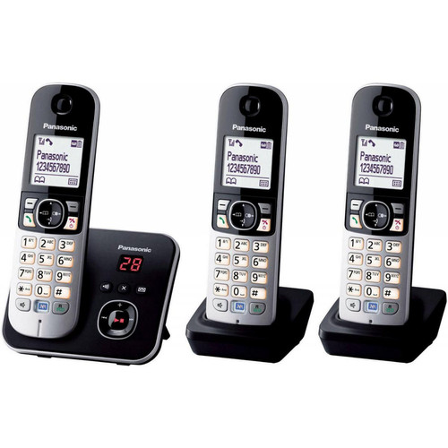 Panasonic - Téléphone sans fil trio dect avec répondeur noir/argent - kxtg6823frb - PANASONIC - Téléphone fixe