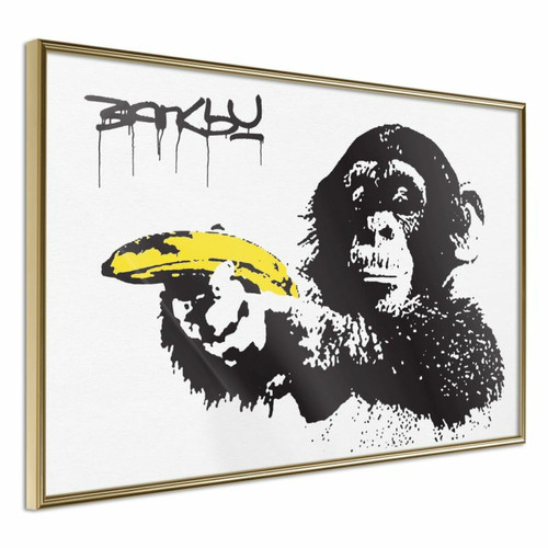 Paris Prix - Affiche Murale Encadrée Banksy Banana Gun I 45 x 30 cm Or Paris Prix  - Affiches, posters