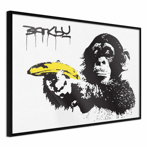 Paris Prix - Affiche Murale Encadrée Banksy Banana Gun I 60 x 40 cm Noir Paris Prix  - Décoration Noir et blanc