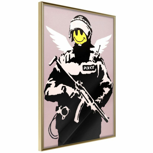 Paris Prix - Affiche Murale Encadrée Banksy Flying Copper 30 x 45 cm Or Paris Prix  - Bonnes affaires Décoration