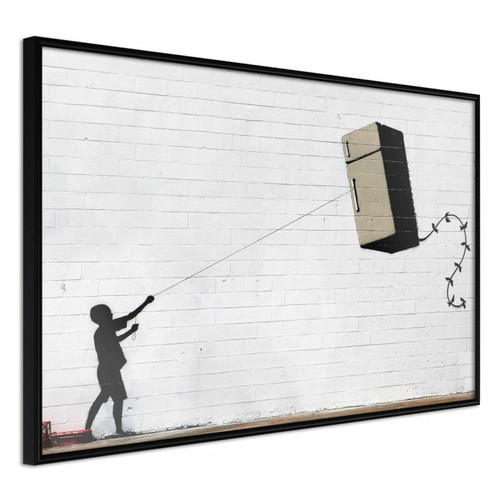Paris Prix - Affiche Murale Encadrée Banksy Fridge Kite 60 x 40 cm Noir Paris Prix  - Bonnes affaires Décoration